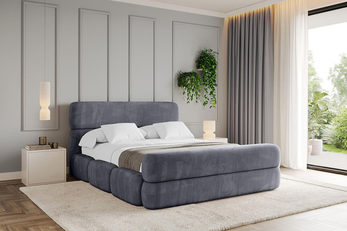POLSTERBETT mit Bettkasten, Fußteil und Lattenrost, Bett mit Matratze H3/H4 - ELVA-Z 180x200 Dunkelgrau - Dunkelgrau, Holzwerkstoff/Textil (180/200cm) - ALTDECOR
