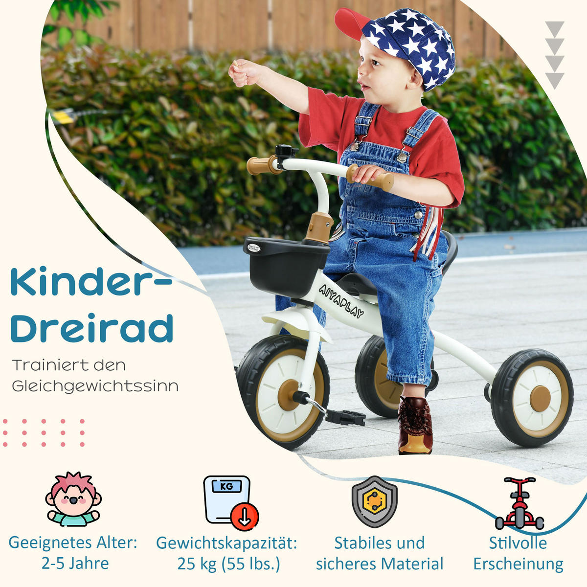 KINDERDREIRAD, Blau/Weiß/Roa, Metall+ EVA - Weiß, Metall (70.5/53/58cm) - AIYAPLAY