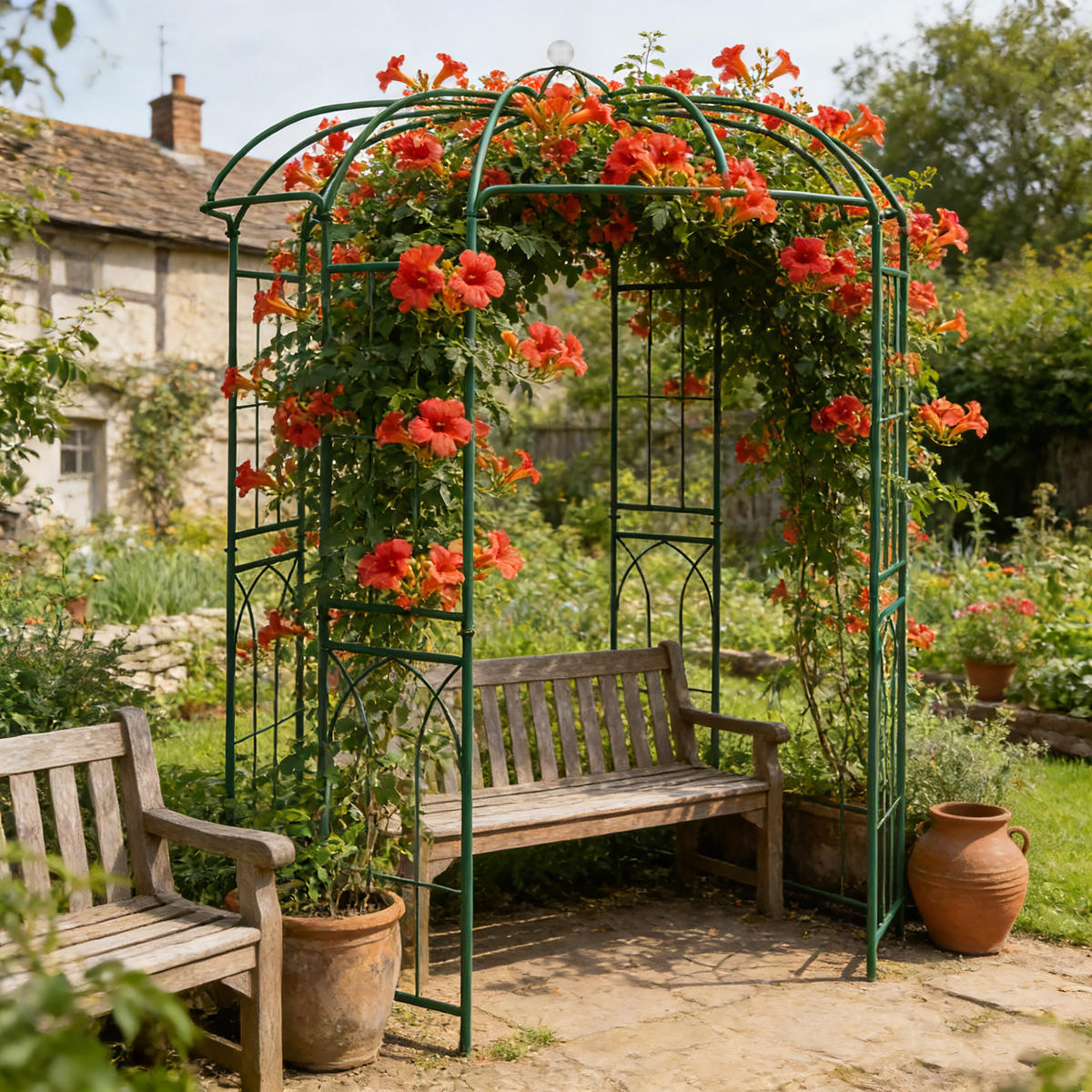 ROSENPAVILLON - Dunkelgrün, Metall (211/275/211cm) - Relaxdays