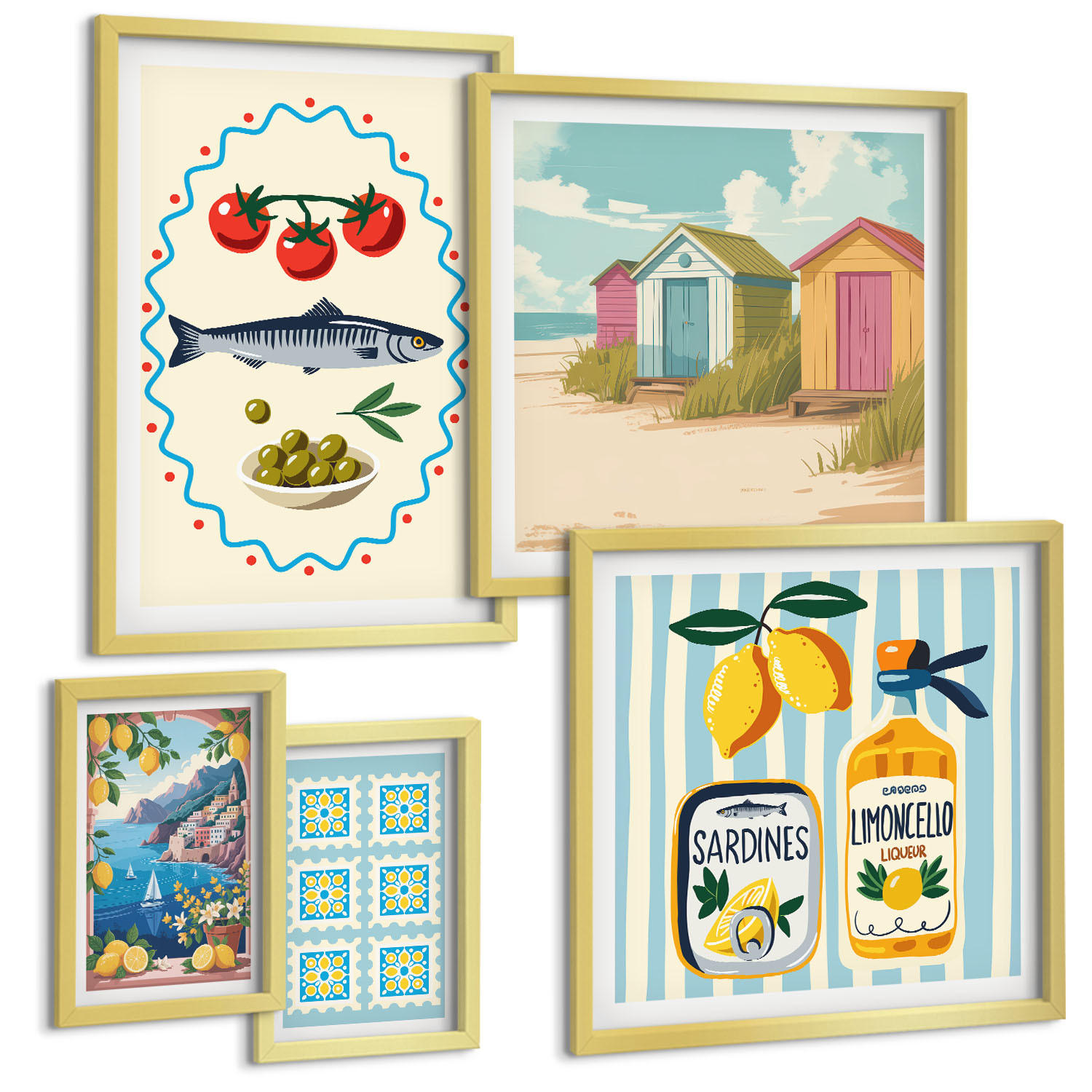 BILDER SET 5er Set - 50x50 cm & 20x30 cm & 40x60 cm Goldrahmen - Blumenwein Mailand Paris - Goldfarben, Kunststoff (40/60cm) - TULUP