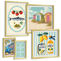 BILDER SET 5er Set - 50x50 cm & 20x30 cm & 40x60 cm Goldrahmen - Blumenwein Mailand Paris - Goldfarben, Kunststoff (40/60cm) - TULUP