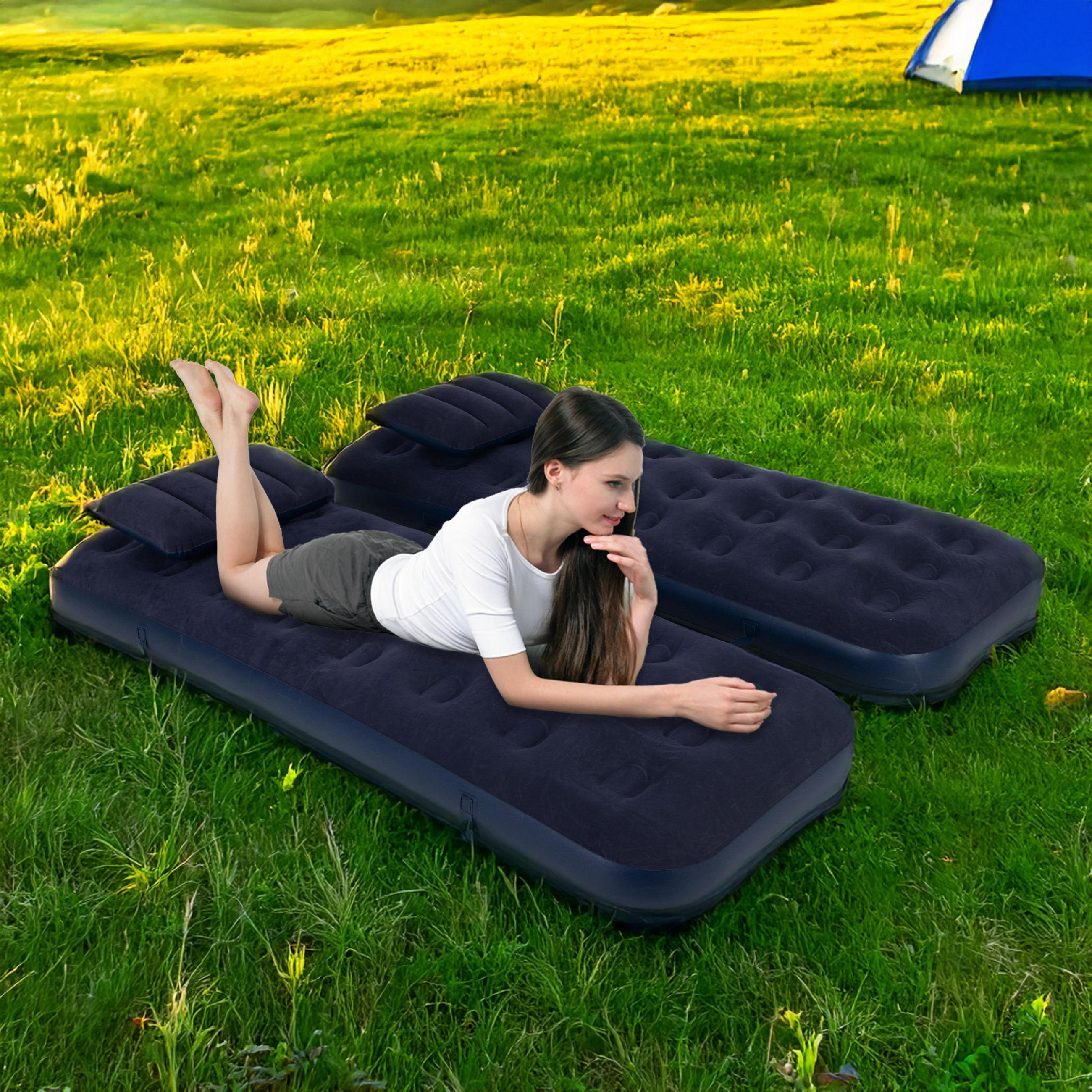 LUFTBETT Luftmatratze Camping 2x 191x73x22cm blau 2 Kissen aufblasbar ohne Pumpe - Blau, Kunststoff (73/191cm) - Avenli