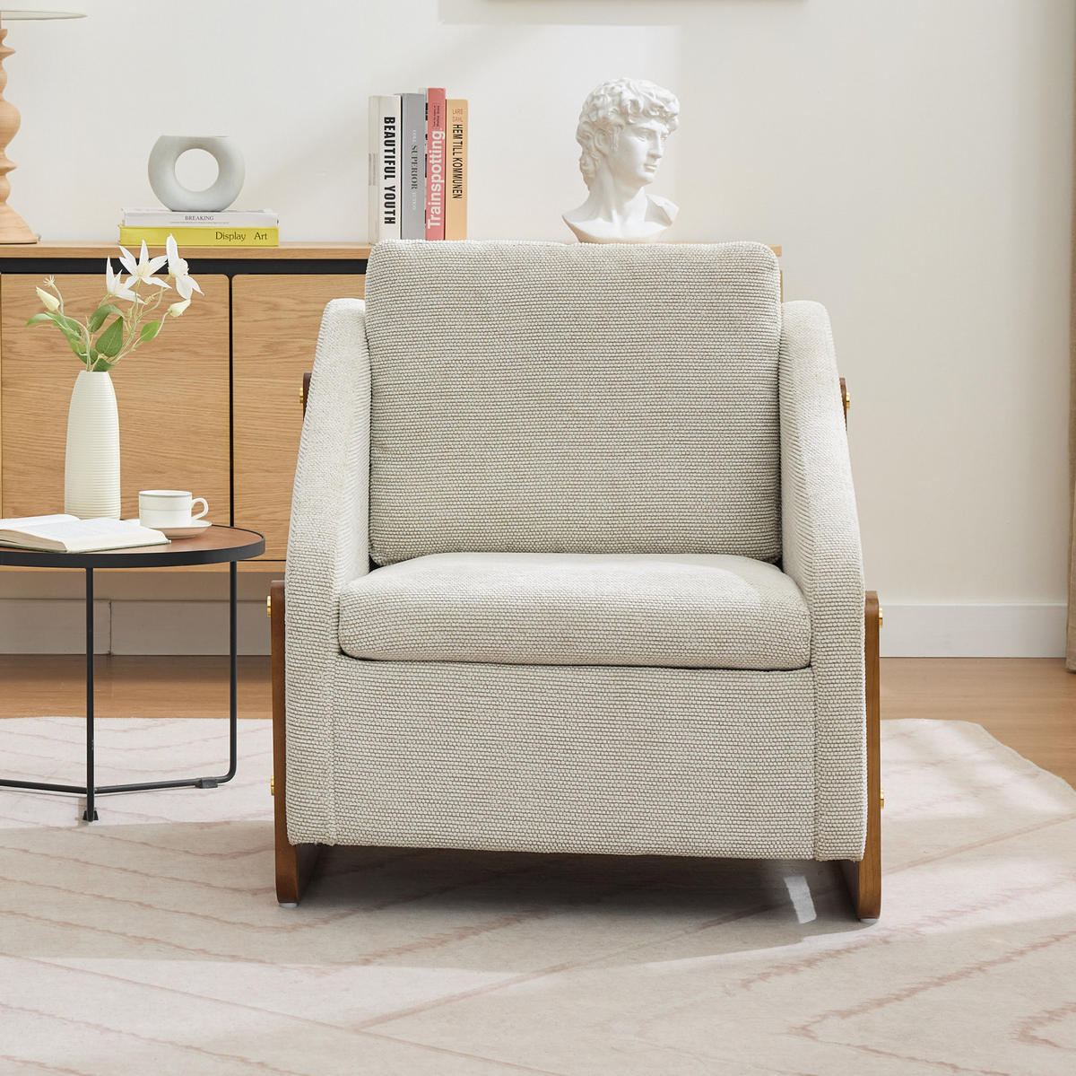 SESSEL 73,5/73,5/73,5 cm aus Chenille in Beige mit Holzarmlehnen - Beige, Textil (73.5/73.5/73.5cm) - BEAOK