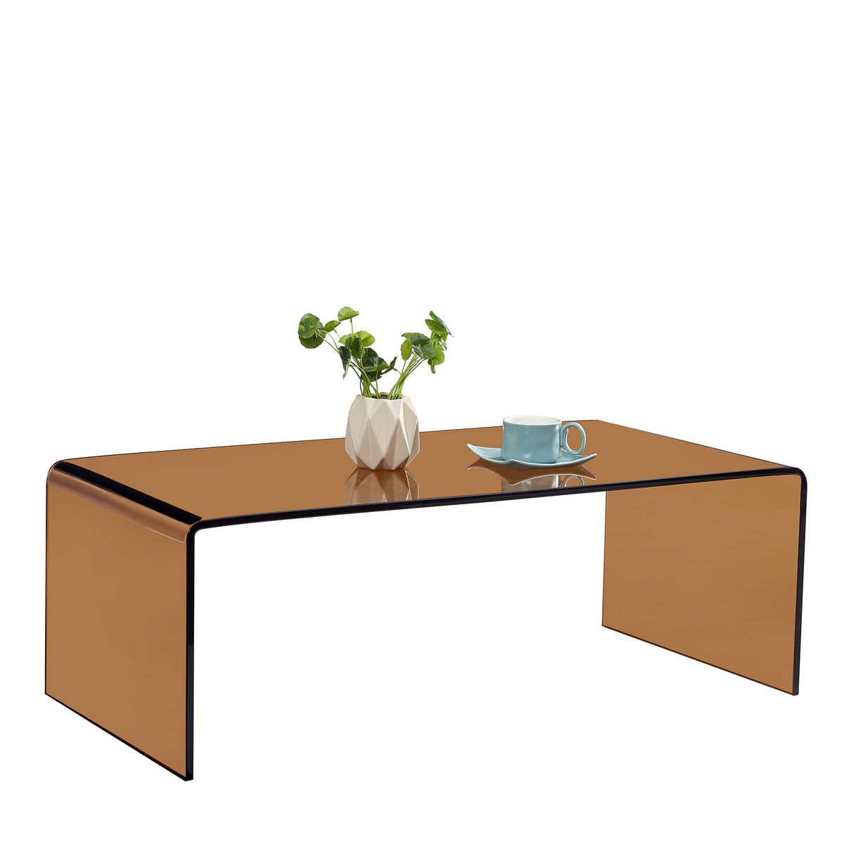 COUCHTISCH Braun/Transparent gebogenes Sicherheitsglas - Transparent/Braun, Glas (100/50/35cm)