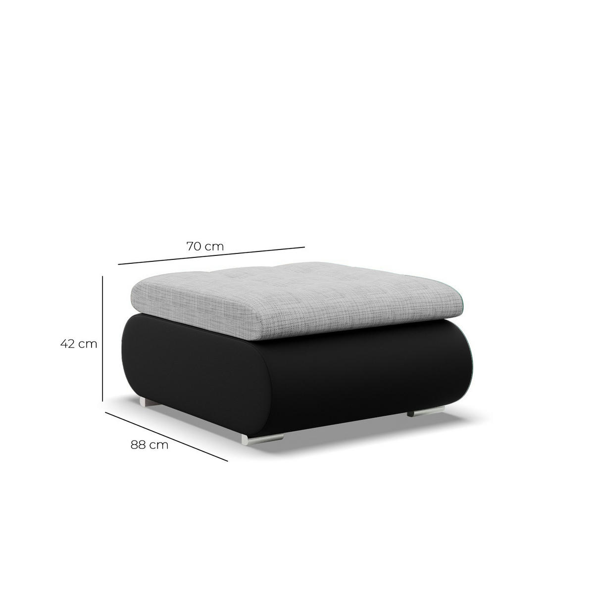 SITZPOUF FÜR DAS WOHNZIMMER FORESTA, Grau + Schwarz - Schwarz/Grau, Textil (88/42/70cm)