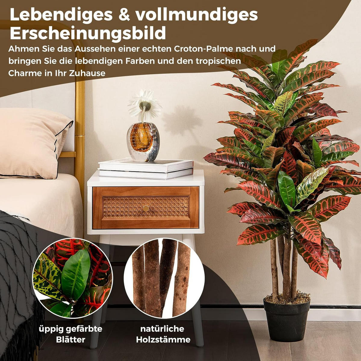 PALMENBAUM Rot - Rot, Kunststoff (100cm) - COSTWAY