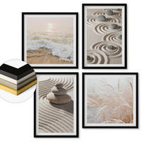 WANDBILDER 4er-Set - 50x50 cm & 40x60 cm Schwarzer Rahmen - Wellen, Sand, Wasser, Steine, Strand - Schwarz, Kunststoff (50/50cm) - ArtPrintCave