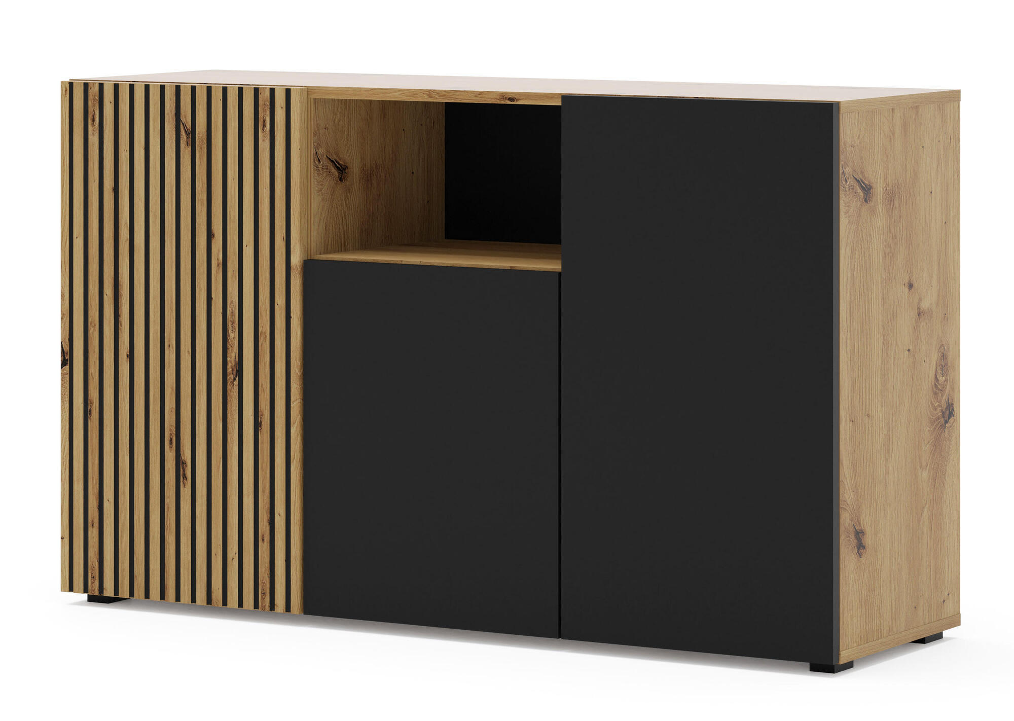 SIDEBOARD AURIS Beige, Schwarz 135x42x82 cm - Beige/Schwarz, Holzwerkstoff (135/82/42cm) - FURNLUX