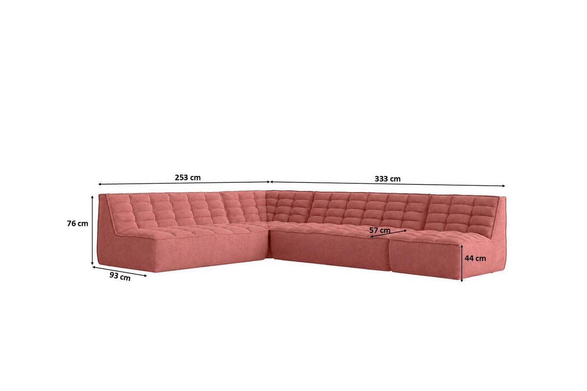 ROHOVÁ SEDAČKA modulární ve tvaru L, plyšová tkanina Pop, Růžová, Pravá strana, LAZY L - růžová, dřevo (333/253cm) - Kaiser Möbel
