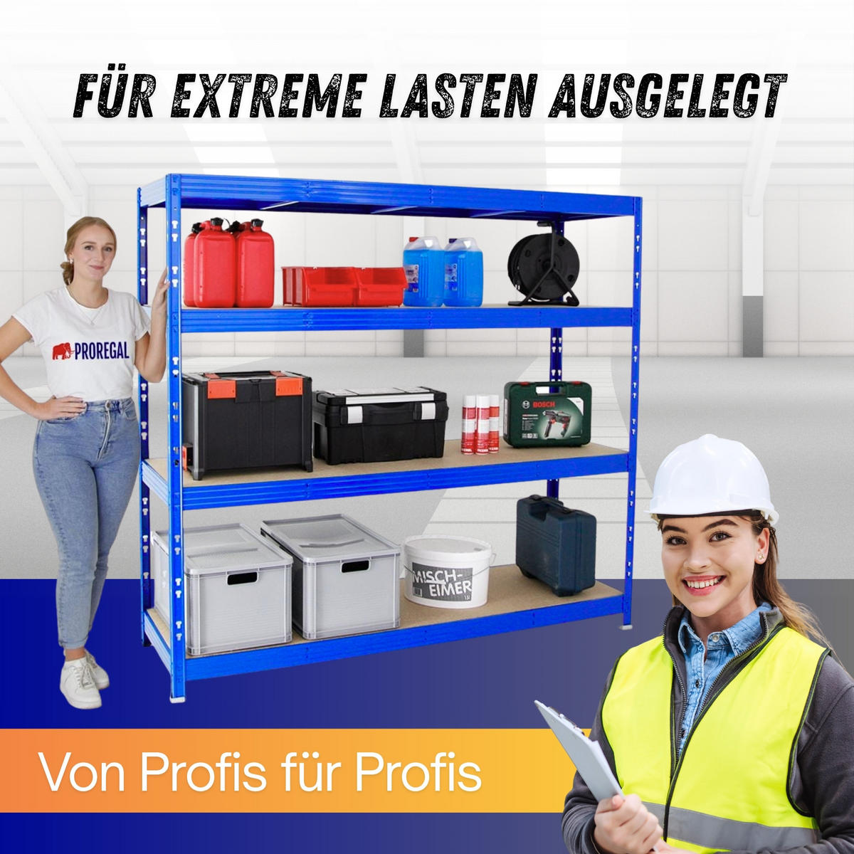 SCHWERLASTREGAL Rhino 180x200x60 cm 4 Spanplatten-Ebenen 16mm Fachlast 500 kg Blau - Blau, Metall (200/180/60cm) - PROREGAL