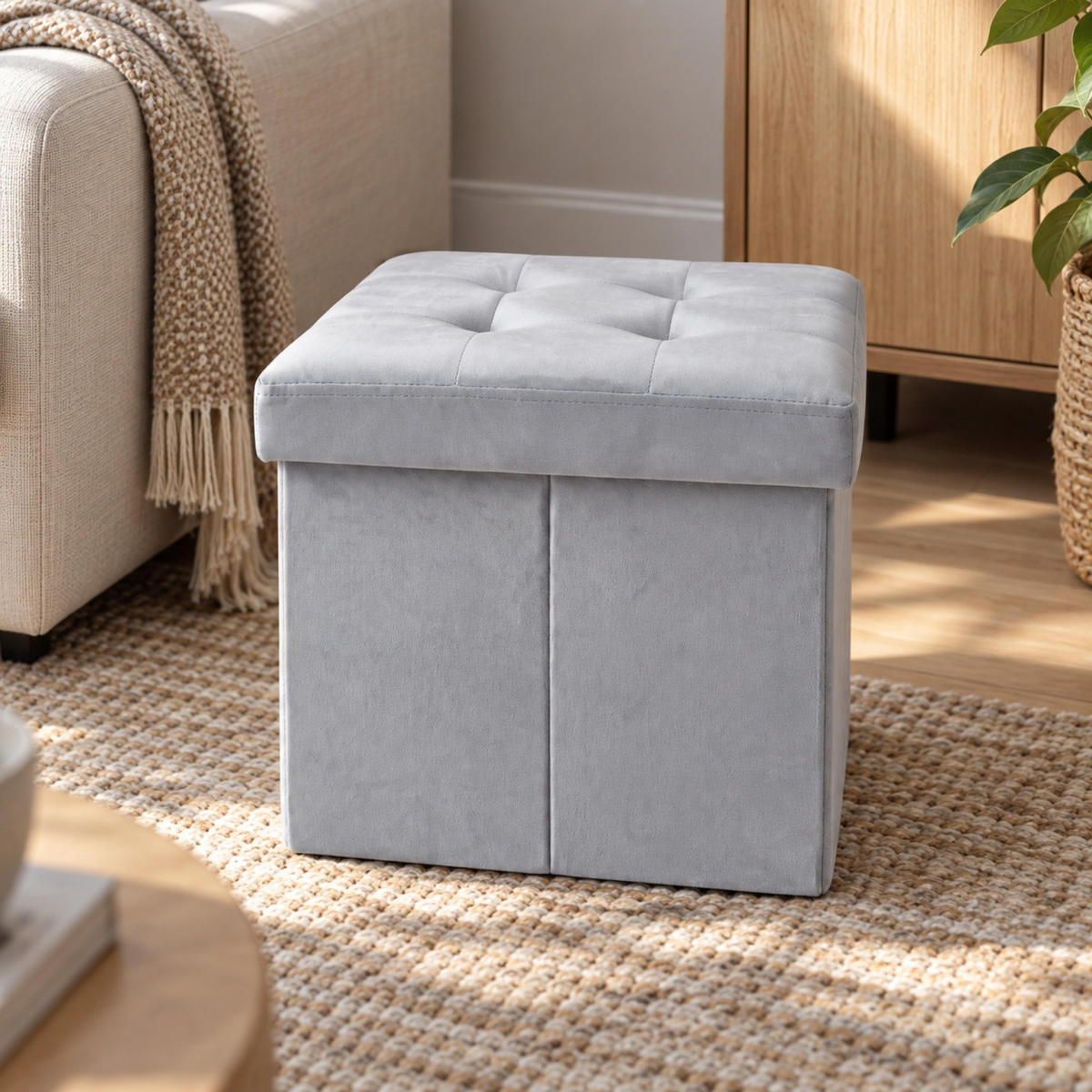 POUF mit Stauraum 38/38/38 cm - Grau, Textil (38/38/38cm) - SCENA LIVING