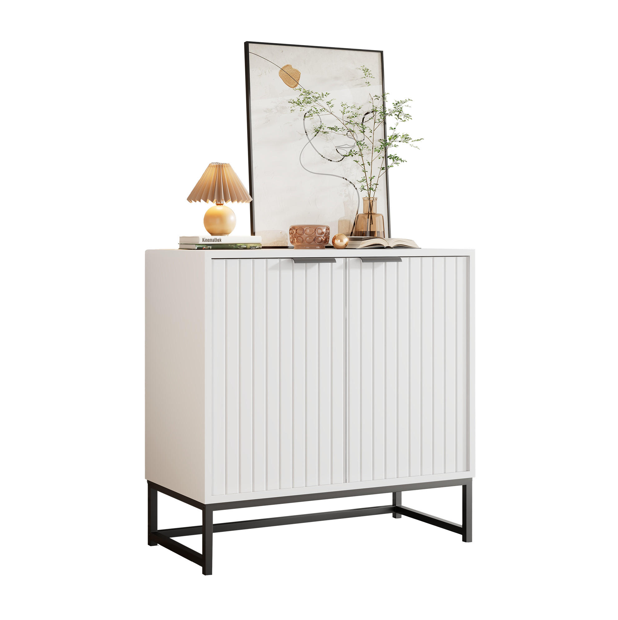 KOMMODE 80/40/80 cm mit 2 Türen und Metallgriffen – weiß - Weiß, Holzwerkstoff (80/80/40cm) - BEAOK