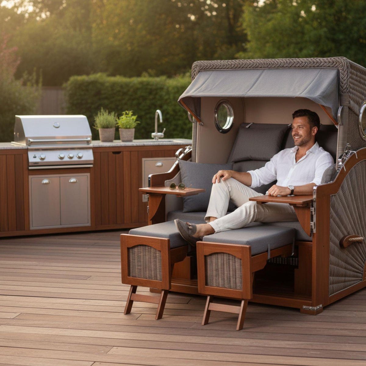 STRANDKORB XXL Düne Grande 2,5 Sitzer - Braun/Grau, Metall (142/170/95cm) - Mr. Deko