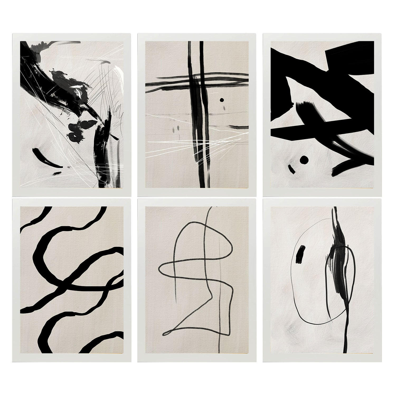 POSTER Set Mit 6 Illustrationen Von Franz Kline Abstrakter A3 Weißer Rahmen - Weiß, Papier (29/3cm) - Nacnic