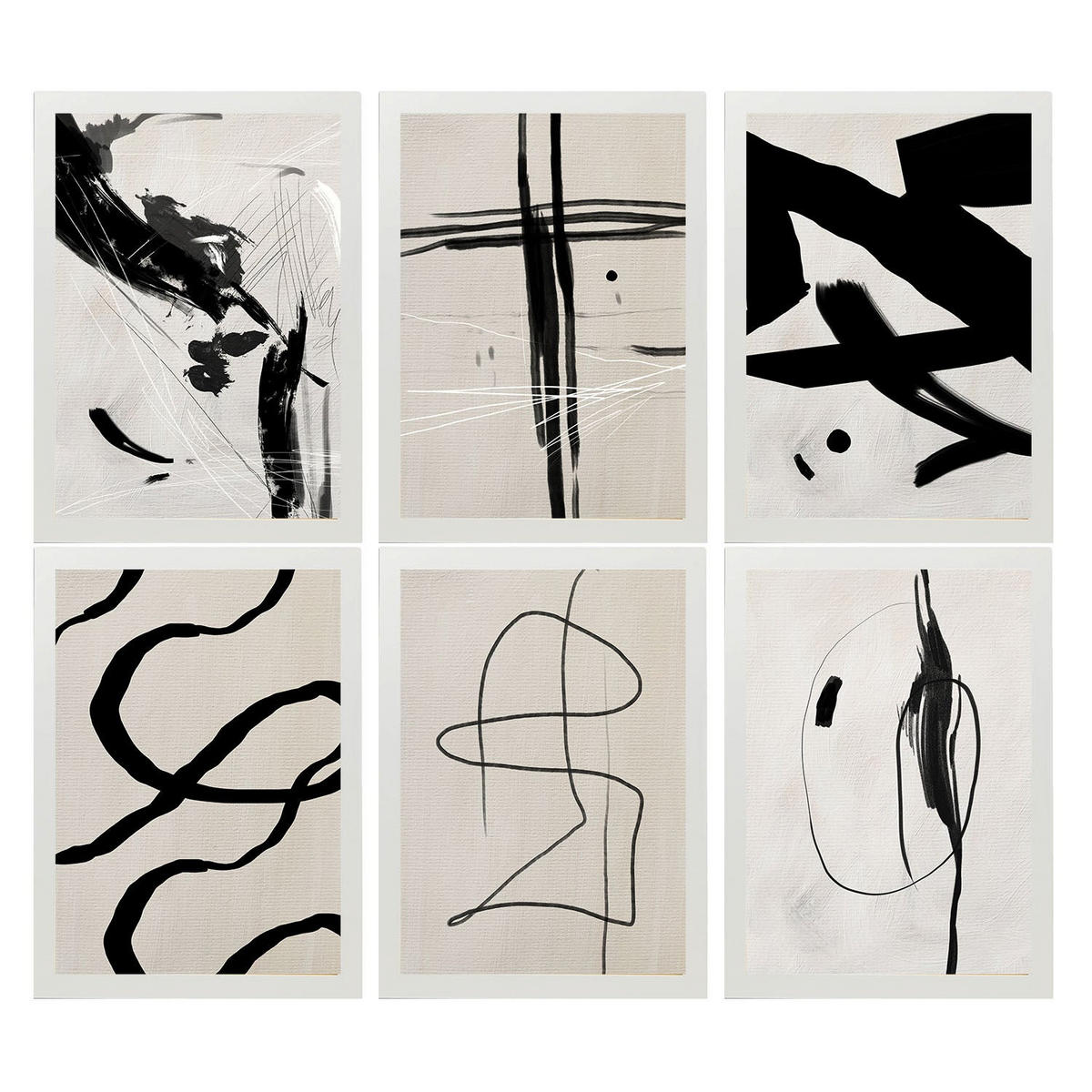 POSTER Set Mit 6 Illustrationen Von Franz Kline Abstrakter A3 Weißer Rahmen - Weiß, Papier (29/3cm) - Nacnic