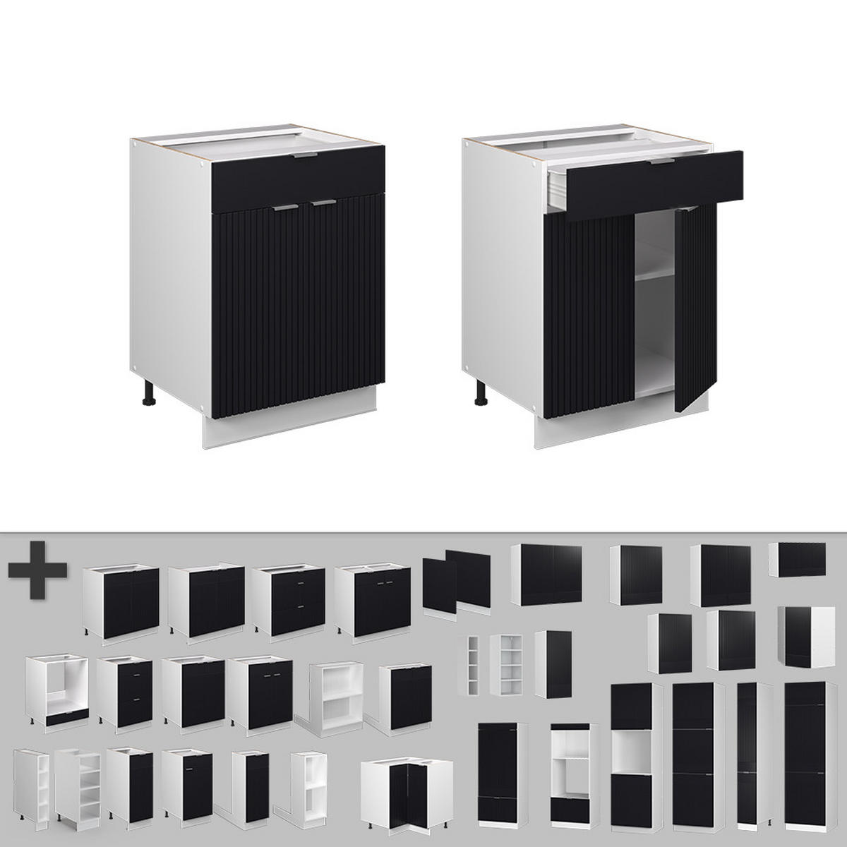 KÜCHENUNTERSCHRANK Fame-Line, Schwarz gestreift, 60 cm mit Schublade, AP Eiche - Schwarz/Weiß, Holzwerkstoff (60/82/60cm) - Vicco
