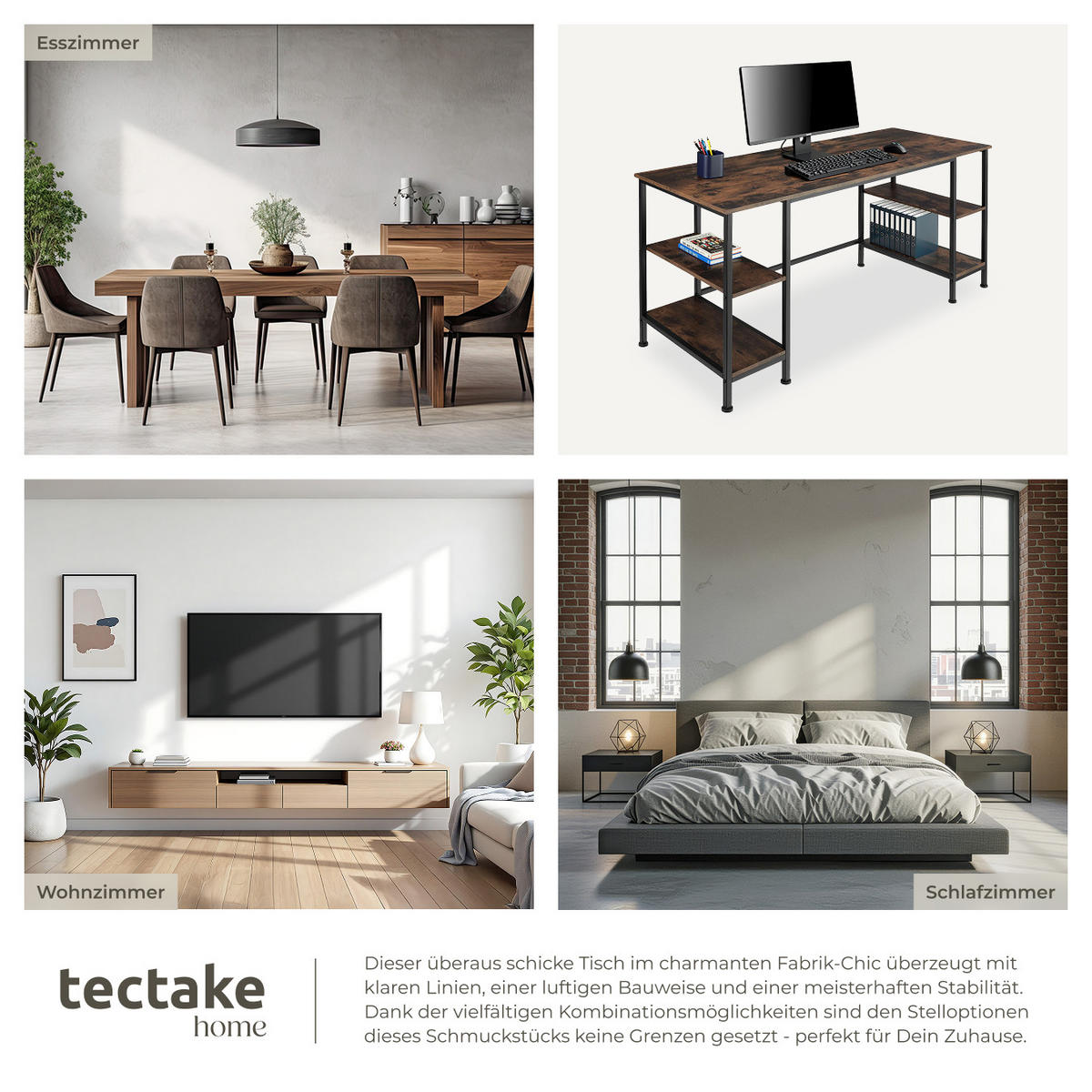 COMPUTER-SCHREIBTISCH Stoke,137 x 55 x 75 cm,Industrial Holz dunkel, rustikal - Rostfarben, Holz (137/55/75cm) - tectake