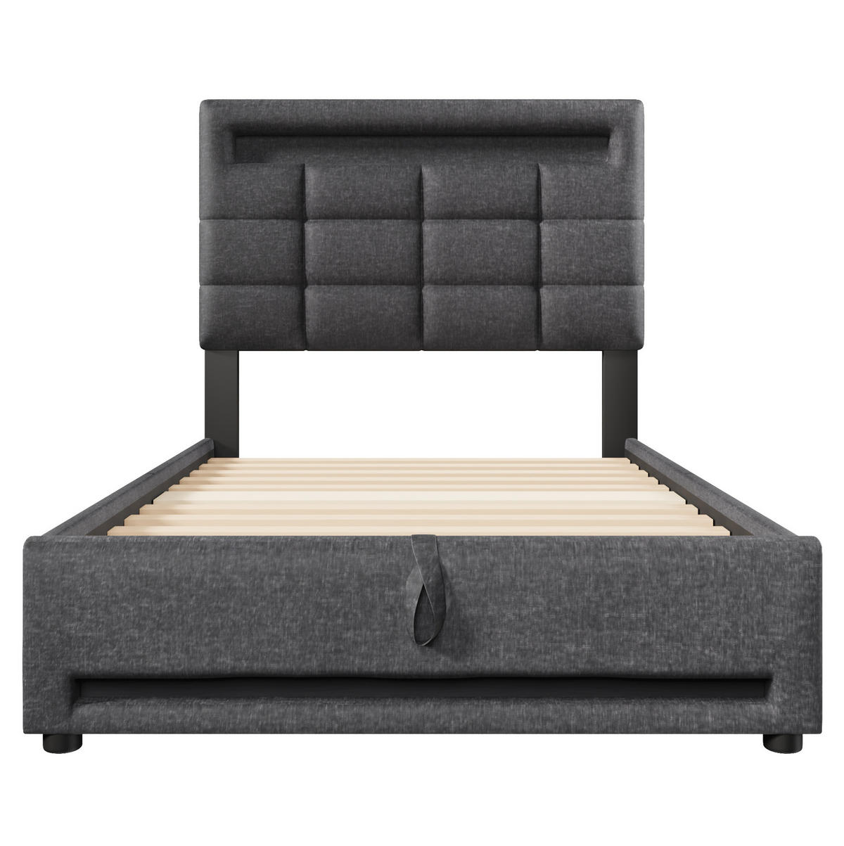 POLSTERBETT mit Stauraum, LED und USB 90x200 cm Leinen Grau - Grau, Metall (90/200cm) - Meubliv