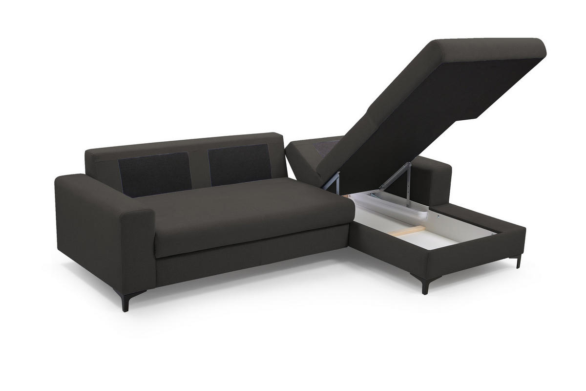 ECKSOFA AVRA L-förmig, mit Stauraumbehälter-in RINO-Stoff, Komfort & Eleganz, lose Rückenkissen, freistehend, RECHTS 251x165x85 cm Graphite - Graphitfarben, Holz/Textil (251/165cm) - DomoHome