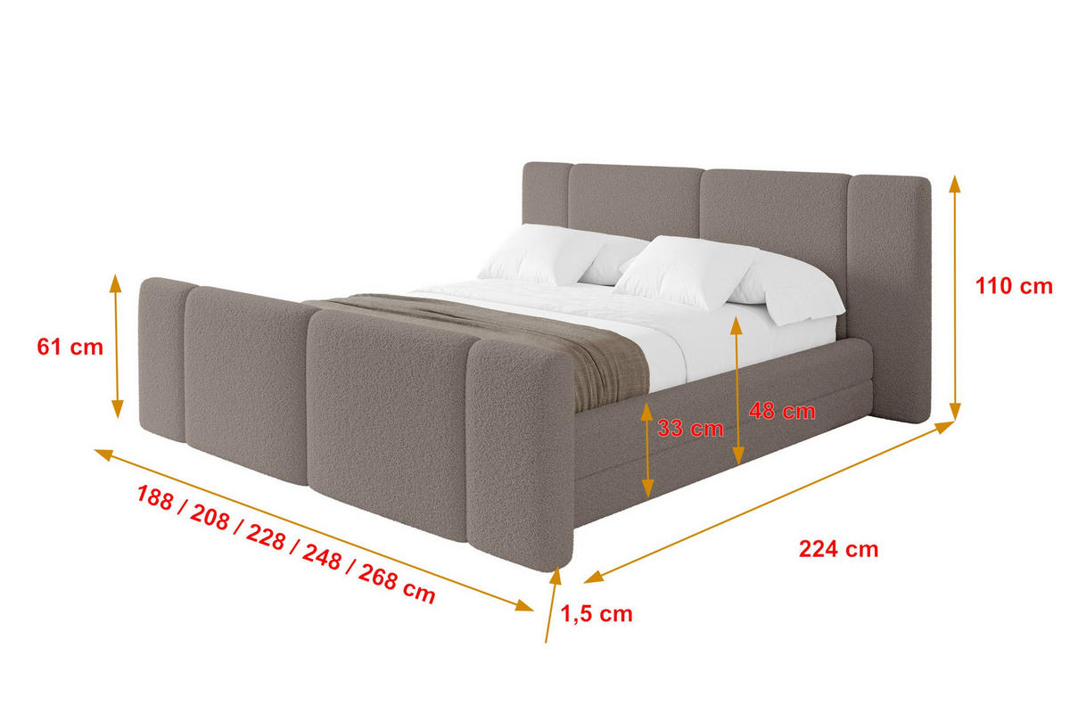 POLSTERBETT mit Bettkasten, Fußteil und Lattenrost, Boxbett ohne Matratze - TEVO-Z 140x200 Braun - Braun, Holzwerkstoff/Textil (140/200cm) - ALTDECOR