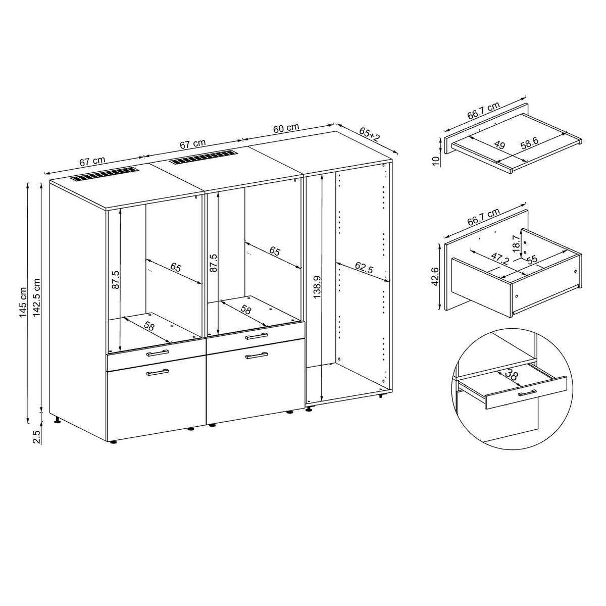 WASCHMASCHINENSCHRANK Serie 2 194cm Breit, 145cm Hoch - Schwarz, Holzwerkstoff (194/145/67cm)
