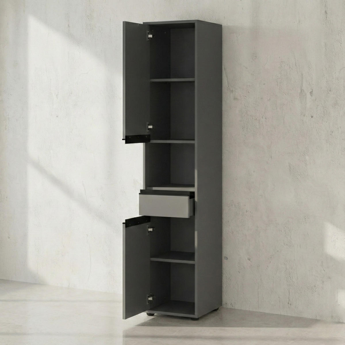 HOCHSCHRANK HAMBURG Soft-Close Modern 33x181x34 cm Graphit - Schwarz, Holzwerkstoff (33/181/34cm) - KADIMA DESIGN