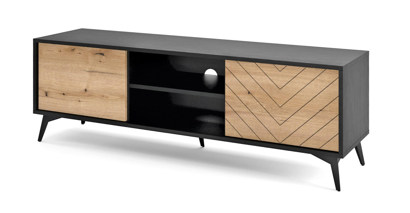 TV-SCHRANK Loft 154 cm Emerald - 2 Türen, Schwarz, Evoke Eiche - Braun, Holz (154/50/39cm) - Emporius