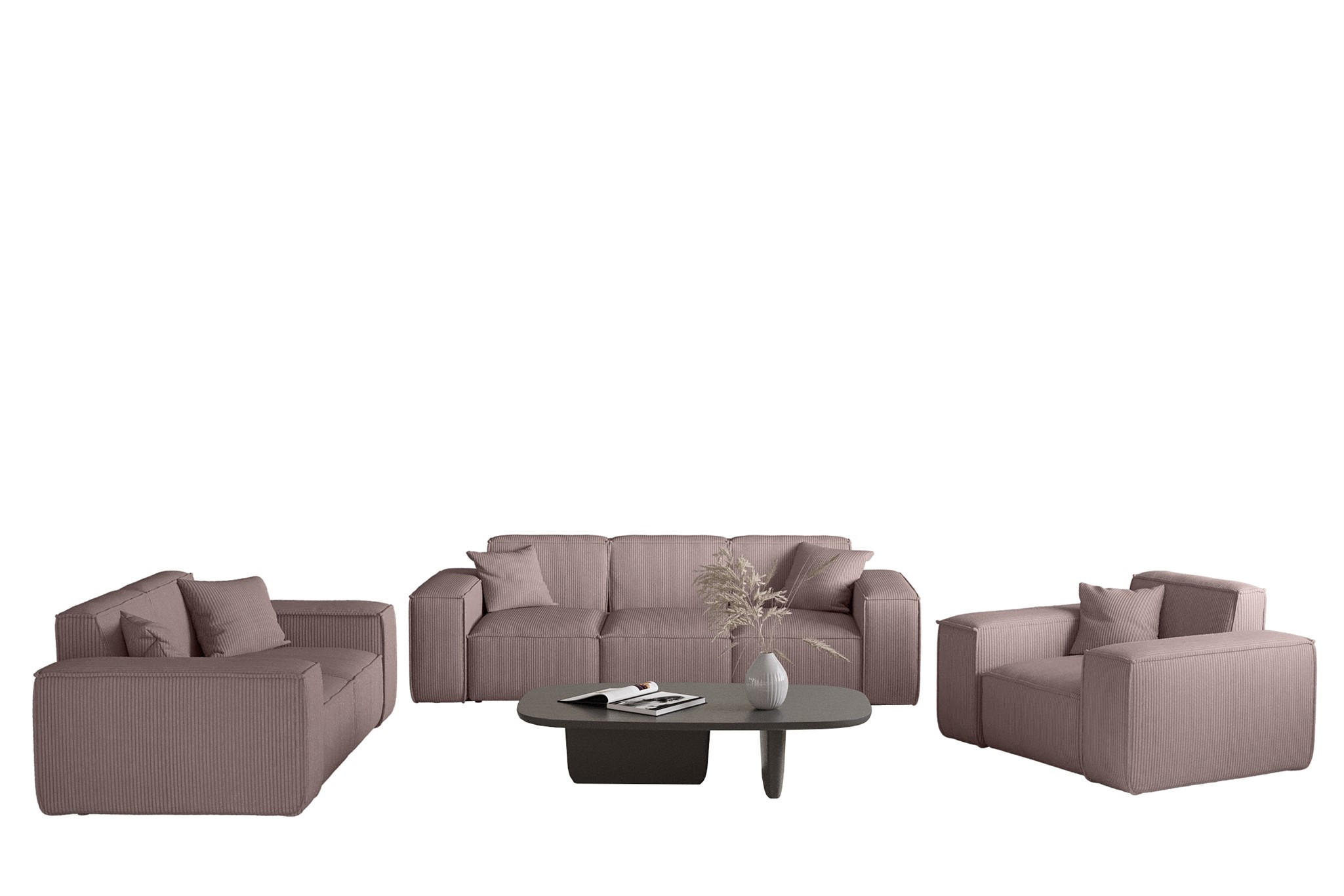 SOFASET Celes Premium 3-2-1 Stoff Scala - Lila, Holzwerkstoff/Textil (225/73/88cm) - Fun Möbel