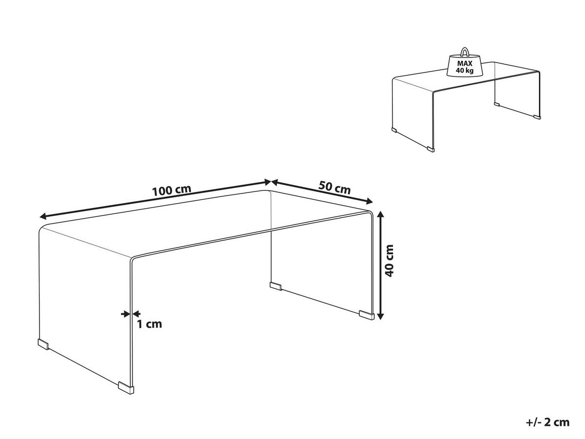 COUCHTISCH Glas transparent 100/50/40 cm Kendall - Transparent, Glas (50/100/40cm) - Beliani