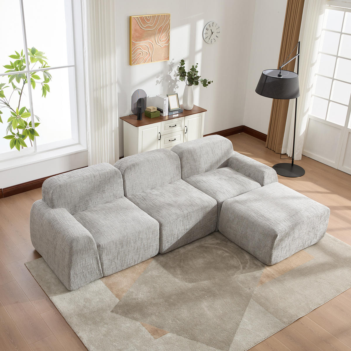 ECKSOFA 269.5/182.5/73 cm Grau mit beweglicher Fußhocker - Grau, Textil (182.5/269.5cm) - Oxeza