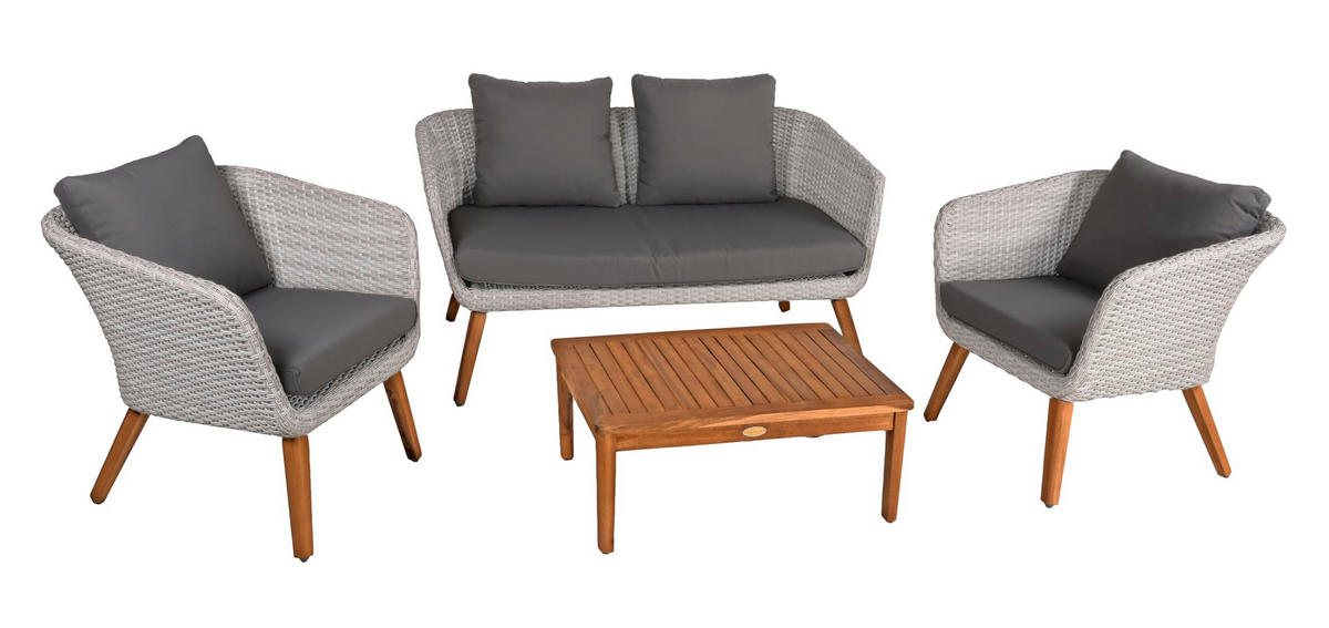 GARTEN-SITZGRUPPE Osaka Gartenmöbel-Set - Dunkelbraun, Holz - DELUKE