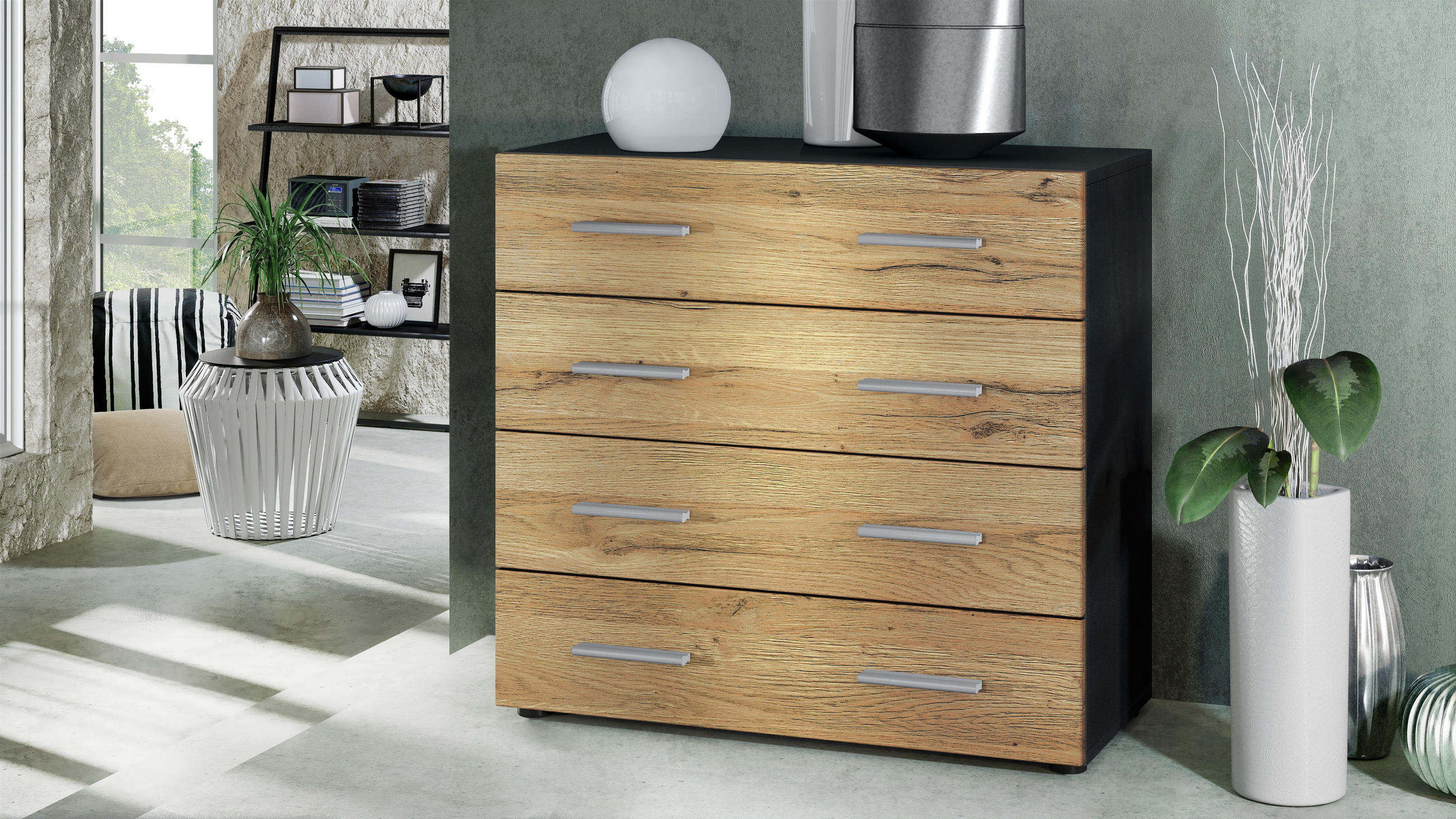 KOMMODE Pavos Eiche Natur - Eichefarben, Holzwerkstoff (76/72/35cm) - Vladon