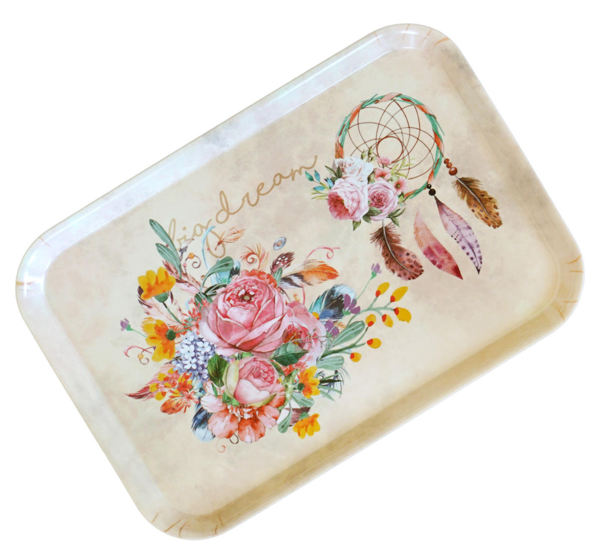 TABLETT Traumfänger, rechteckige Melamin Serviertablett 38x26 cm - Beige, Kunststoff (26/2/38cm) - Lashuma