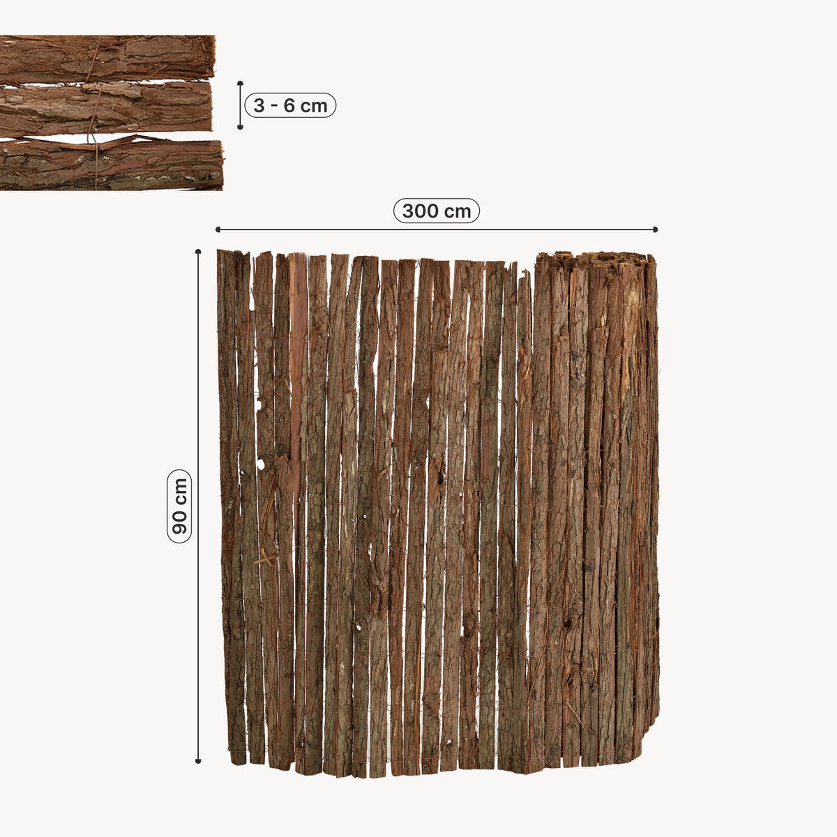 RINDENZAUN Zamora - Dunkelbraun, Naturmaterialien (300/90cm) - casa.pro