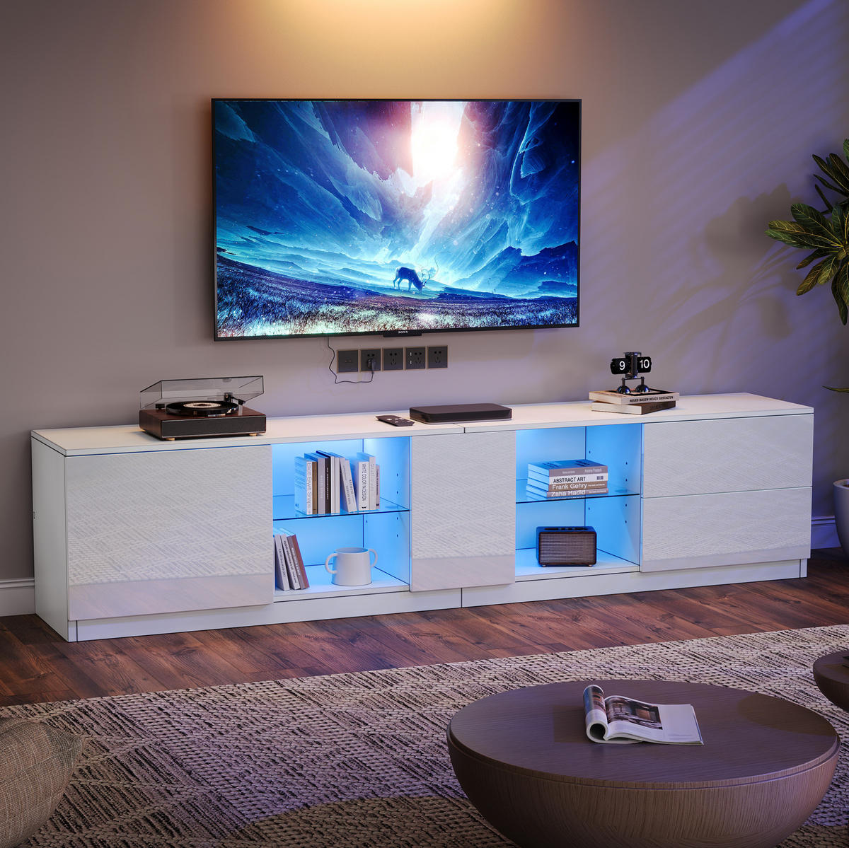 TV-ELEMENT mit LED 160 x 40 x 52 cm Weiß Hochglanz - Weiß, Holzwerkstoff (40/52/160cm) - Beauniv