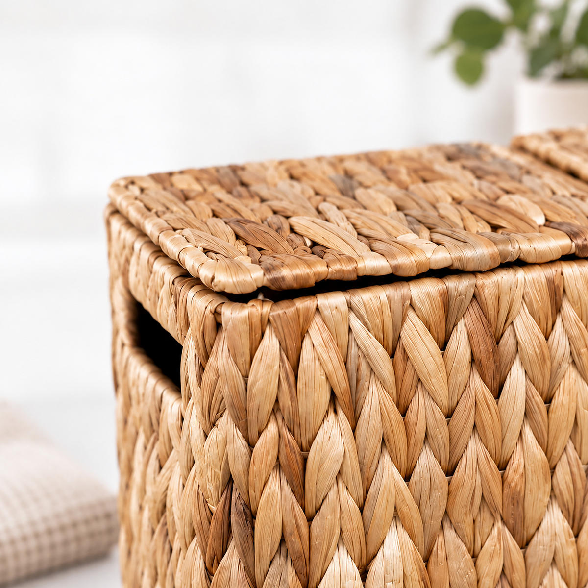 KOŠ Přírodní vodní hyacint na 6 rolí - světle hnědá, textil (16.5/40/27cm) - Relaxdays