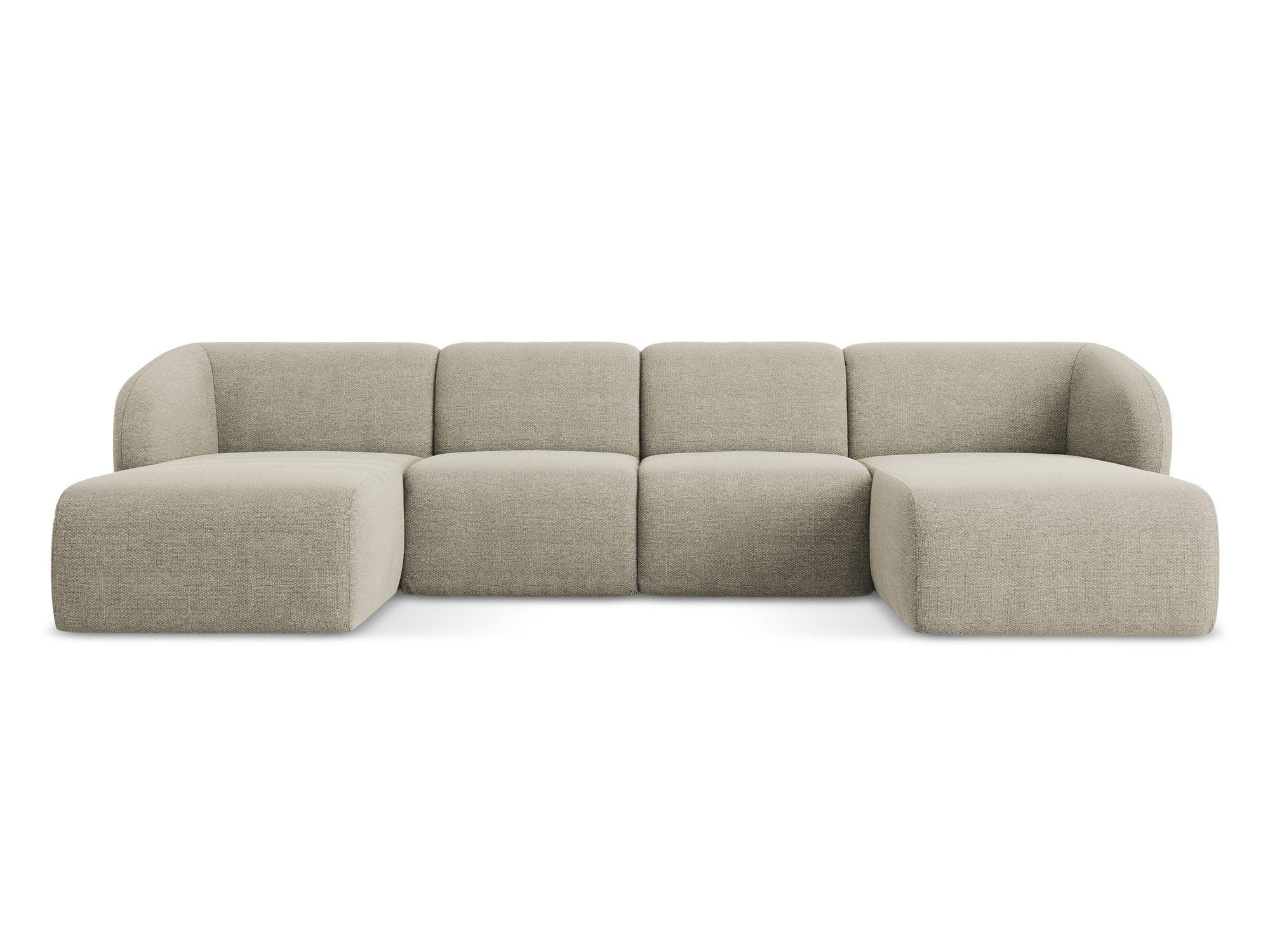 WOHNLANDSCHAFT Bouclé Stoff Grau - Taupe/Schwarz, Holzwerkstoff/Kunststoff (370/74/170cm) - Makamii