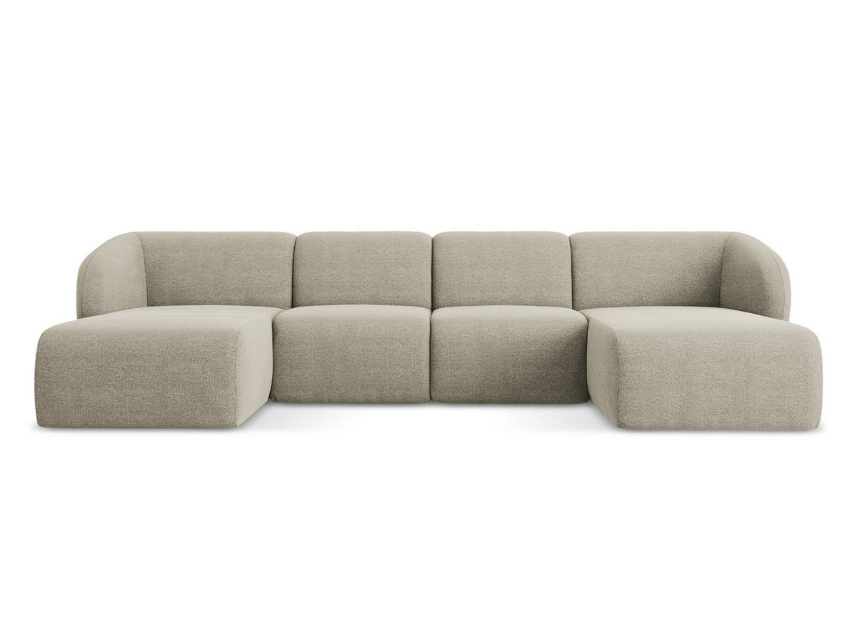 WOHNLANDSCHAFT Bouclé Stoff Grau - Taupe/Schwarz, Holzwerkstoff/Kunststoff (370/74/170cm) - Makamii