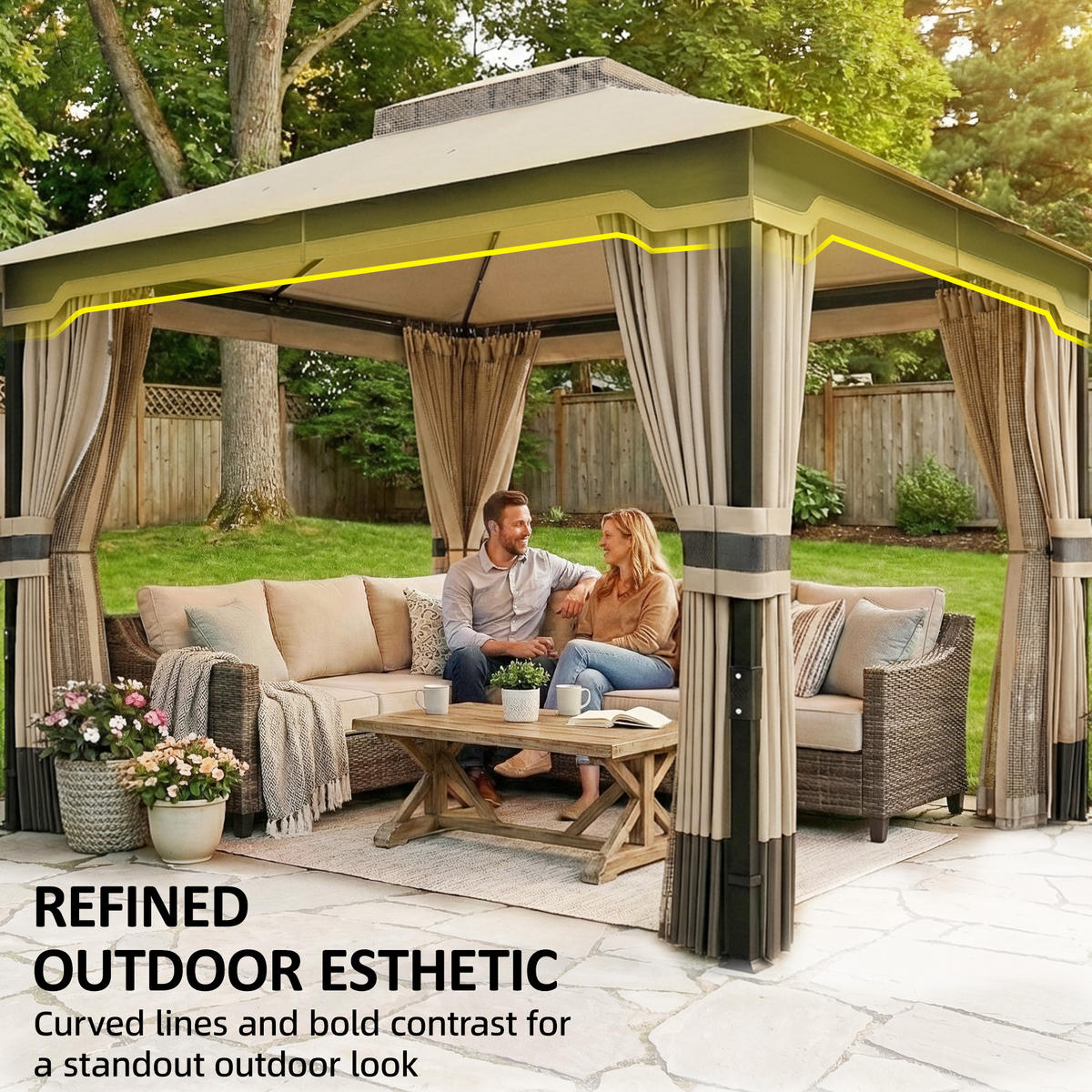 PAVILLON Metall Polyester Khaki - Beige, Metall (300/279/360cm) - Outsunny