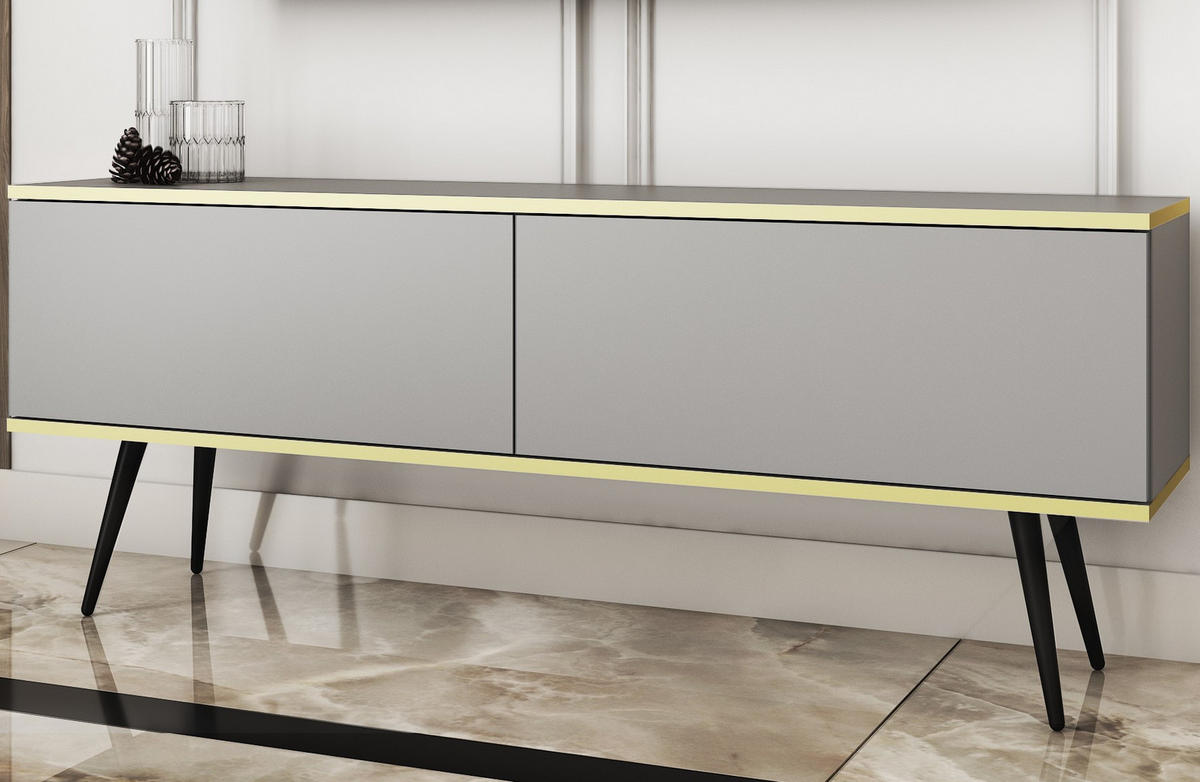 TV-SCHRANK Oris Grau matt mit goldenen Beinen Glamour 135 cm - Goldfarben/Grau, Holzwerkstoff/Metall (135/53/32cm) - Meble Lindner