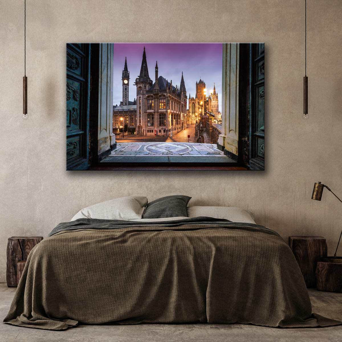 WANDBILD stadtansicht gent architektur - Lila, Textil (60/40cm) - Feeby