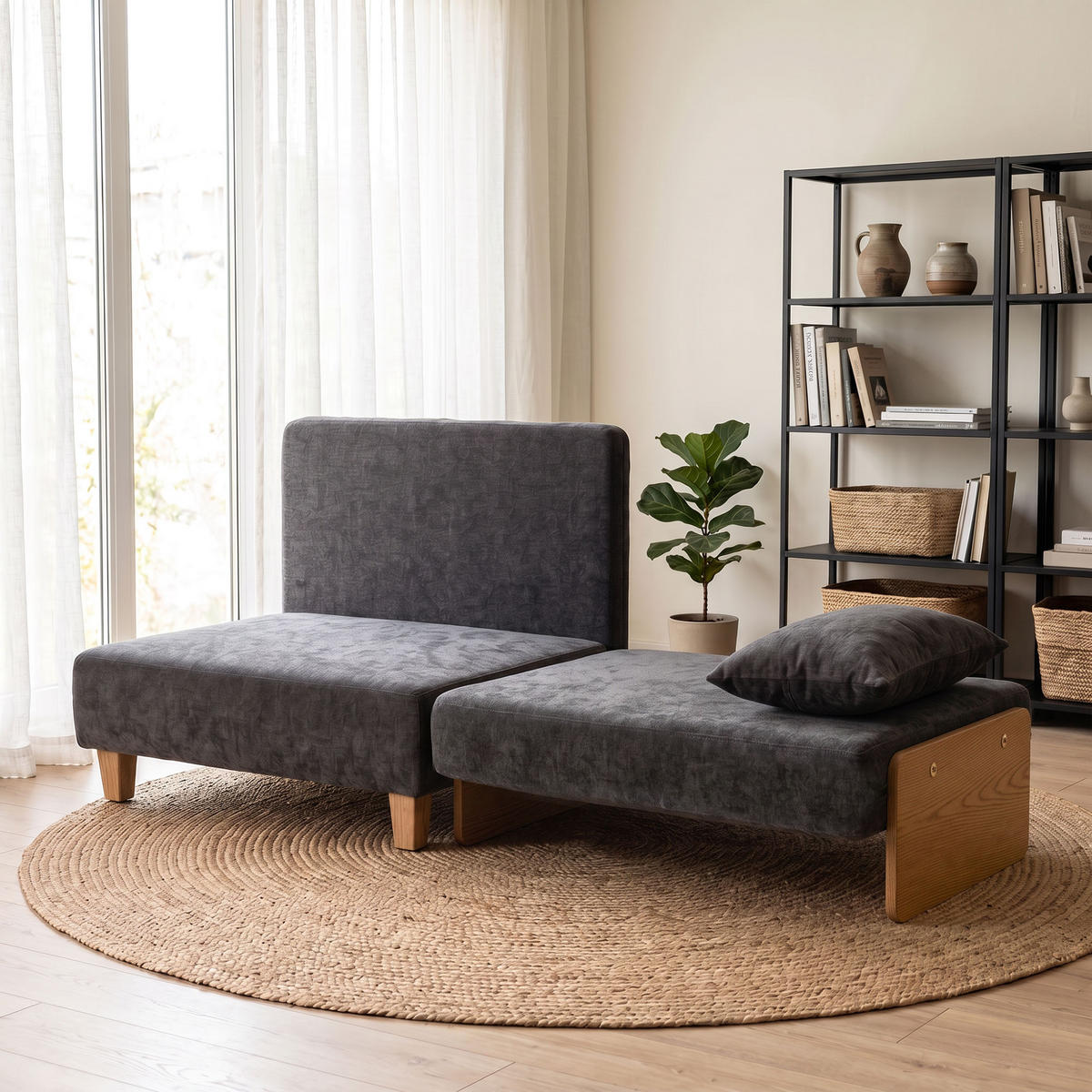 SCHLAFSESSEL Polyester Dunkelgrau - Dunkelgrau/Naturfarben, Holz/Textil (63/89/94cm) - HOMCOM