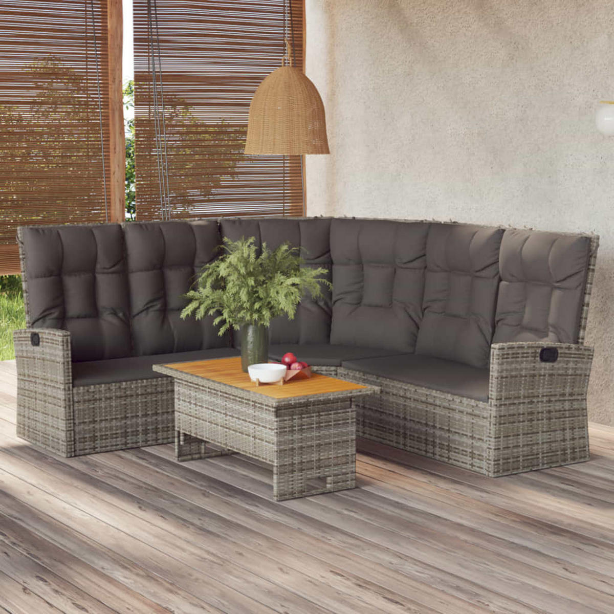 GARTEN-LOUNGE-SET 2-teilig Mit Kissen Grau Poly Rattan - Grau, Kunststoff - vidaXL