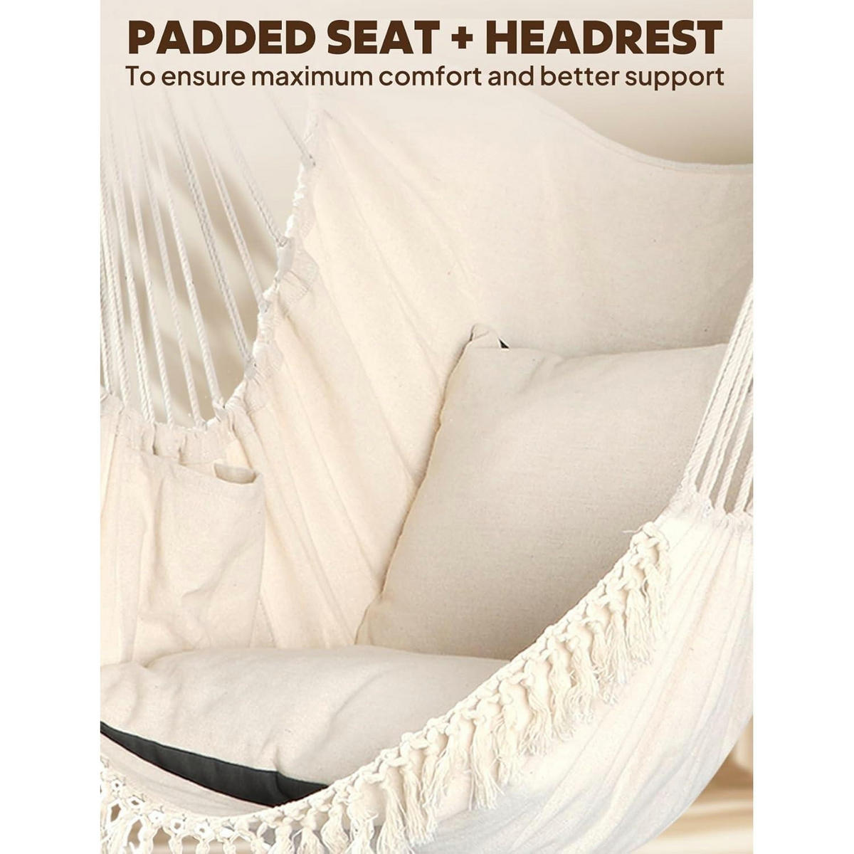 HÄNGESESSEL Cremeweiß mit 2 Sitzkissen - Creme, Textil (100/1.5/130cm)