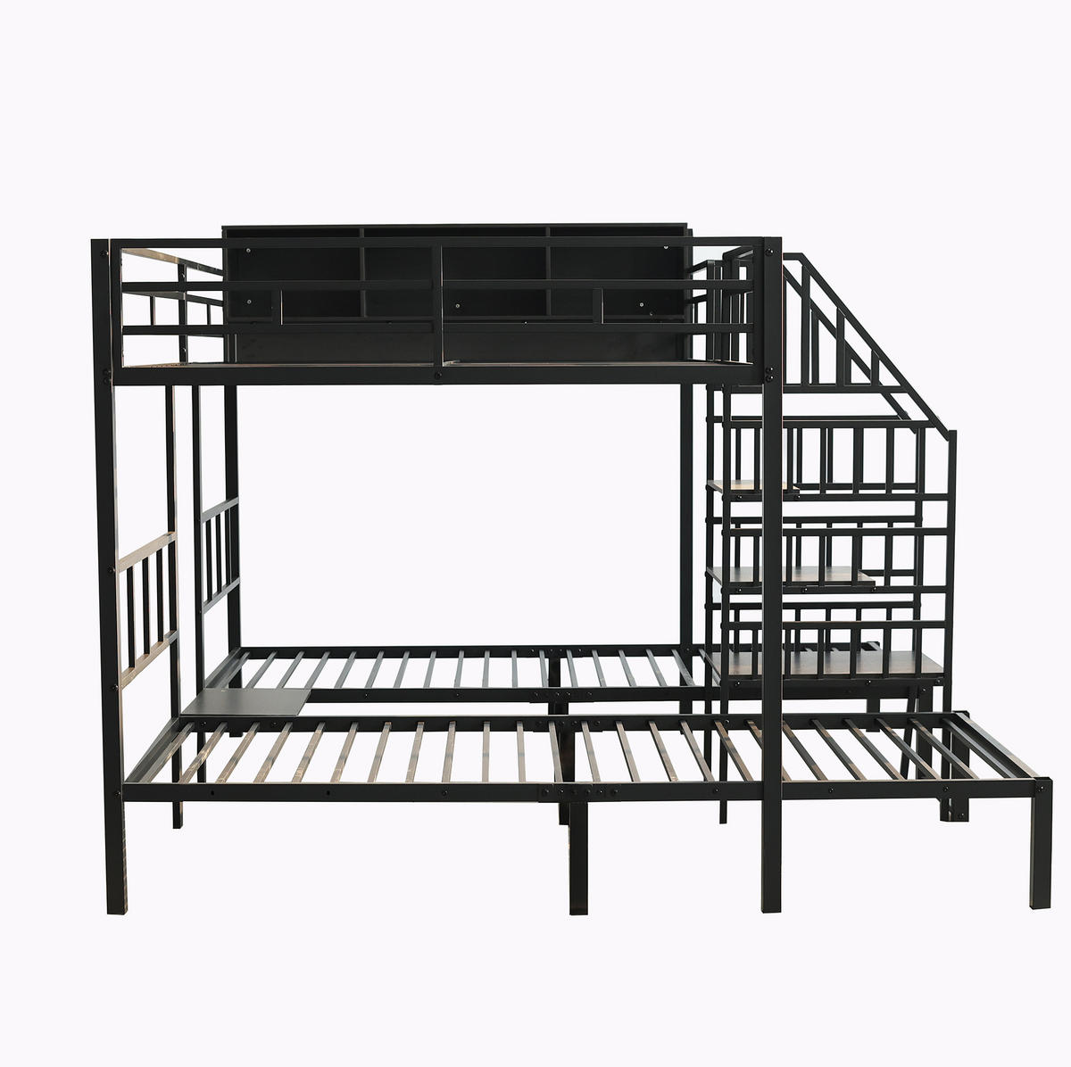 ETAGENBETT 90/200 & 140/200 cm in Schwarz mit Treppe und Stauraum - Schwarz, Metall (90/200cm) - OKMYHOME