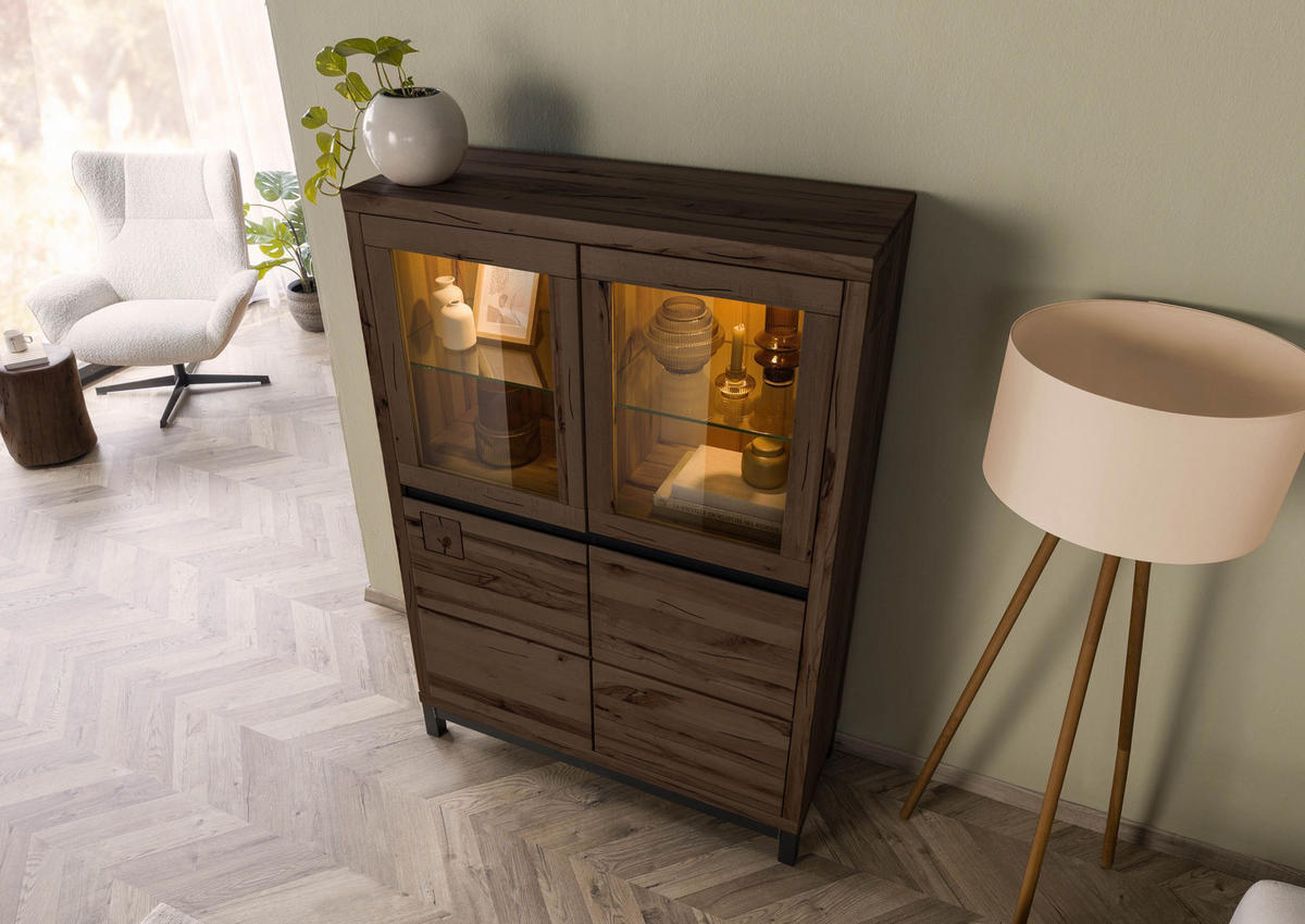 VITRINE Kernbuche 103x40x148 tabacco braun geölt VILLANDERS #202 - Dunkelbraun, Holz (103/148/40cm) - Massivmoebel24