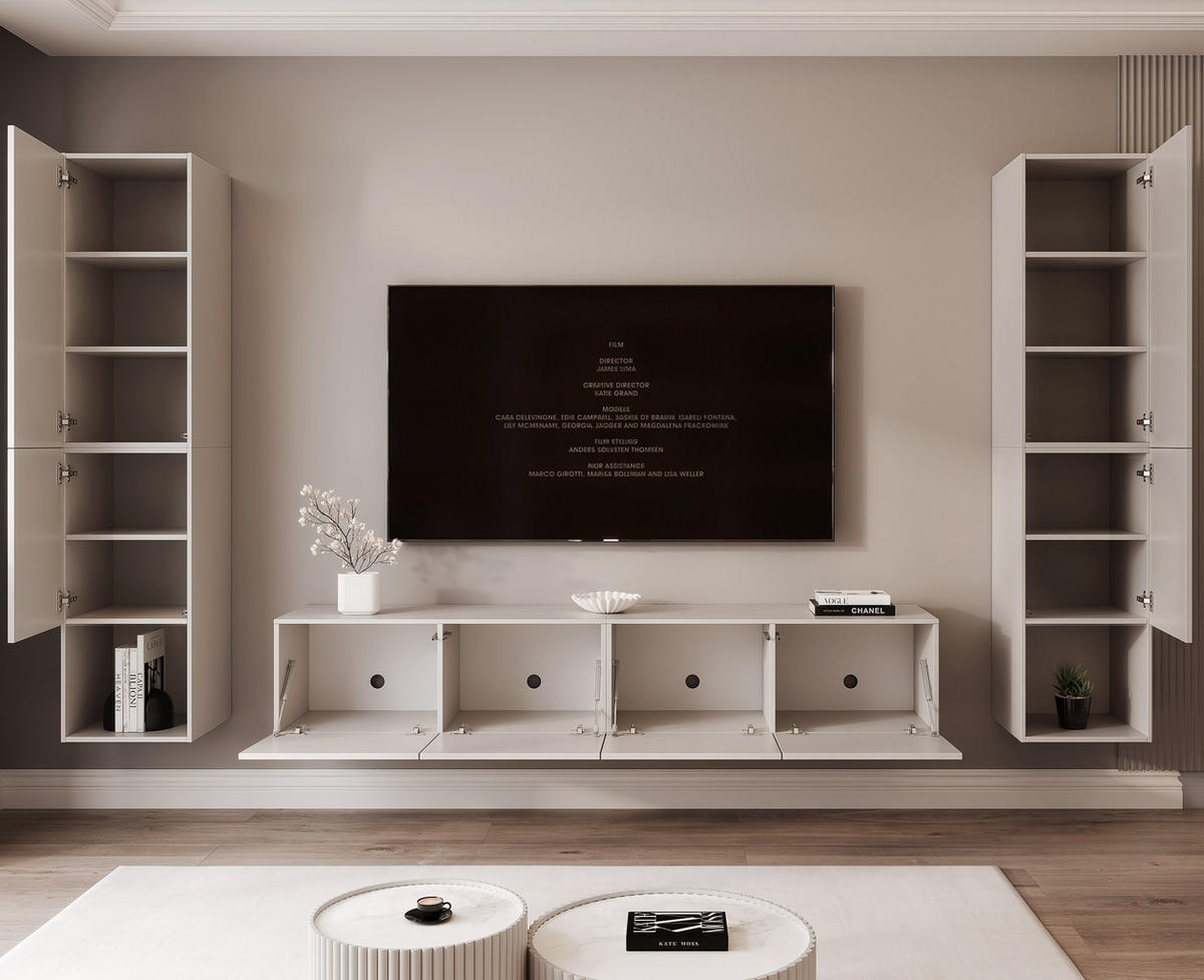 WOHNWAND ANGEL LINE II 3-teilig, mit LED-Beleuchtung, Kaschmir - Kaschmir, Holzwerkstoff (280/180/40cm) - Idohome