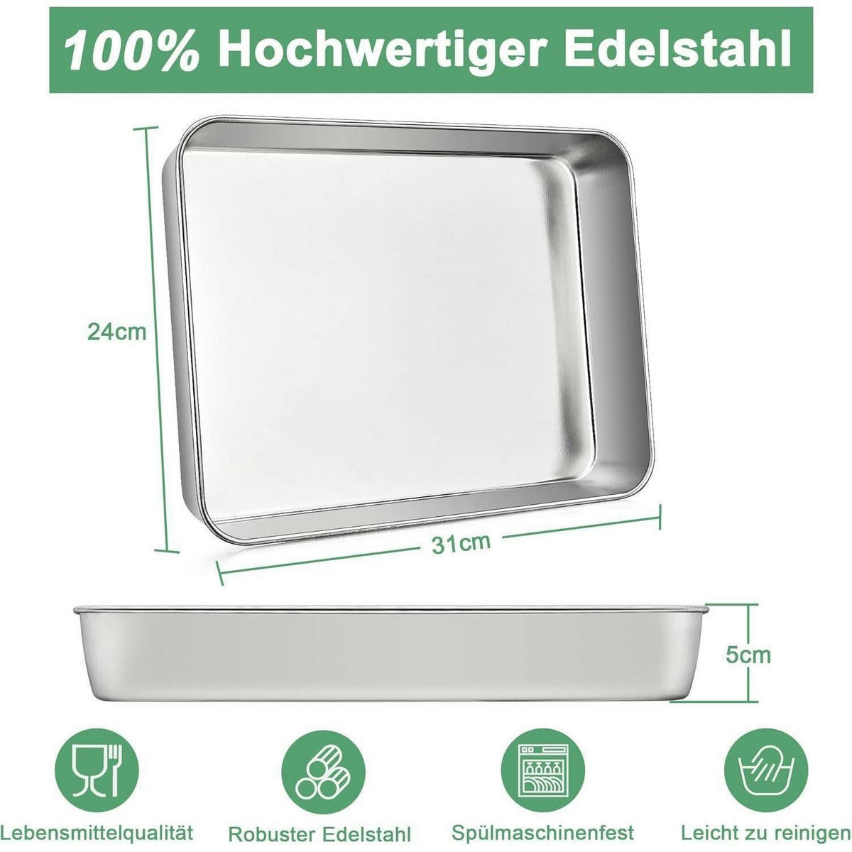 BACKBLECH Edelstahl 31 x 24 x 5 cm - Silberfarben, Metall (31/5/5cm)