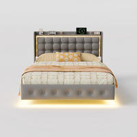POLSTERBETT 160/200 cm Grau, LED Bett mit USB Type-C, Ablagekopfteil und Lattenrost - Grau, Holz/Metall (160/200cm) - Joyfair