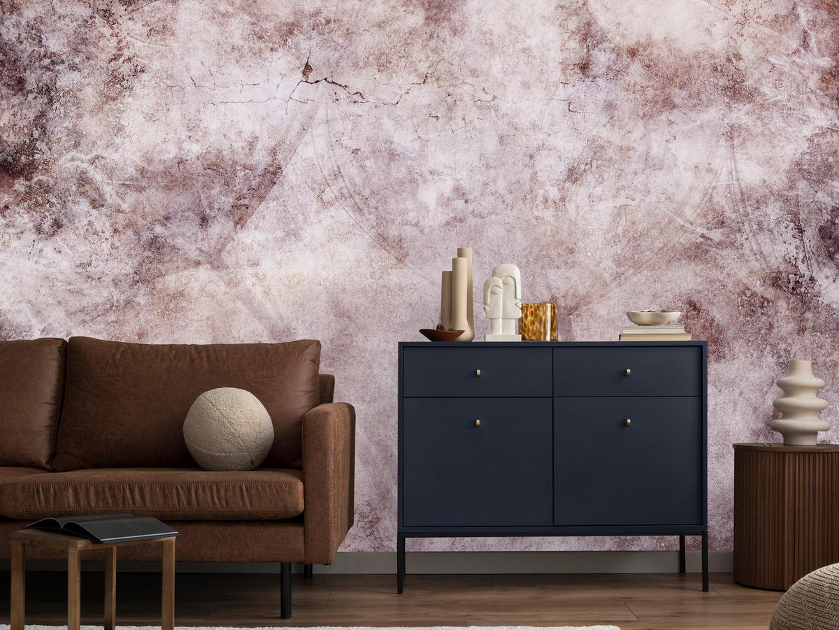 FOTOTAPETE Abstraktion Löwenzahn Blätter Retro Natur Beton 200x140 - Violett/Rosa, Papier (200/140cm) - Muralo